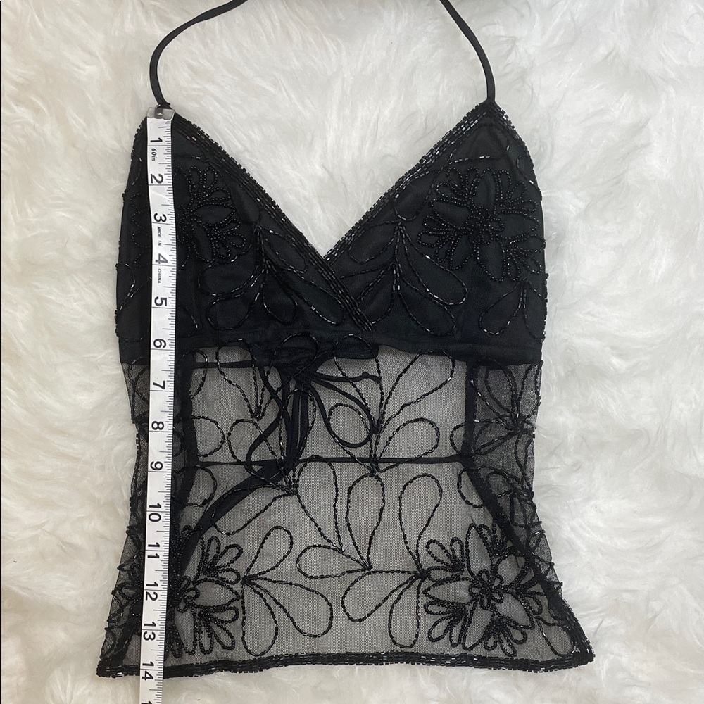 Black Sheer Floral Halter Top - Picture 2 of 12